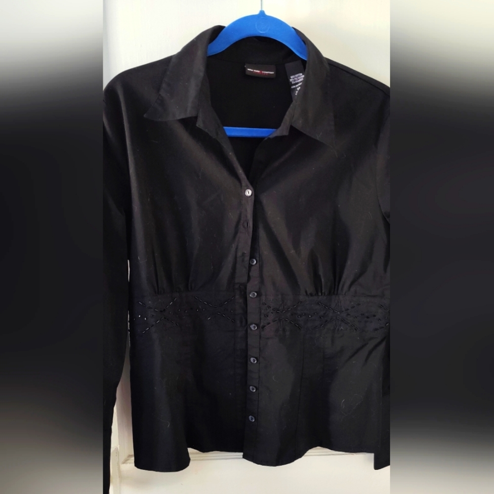 New York & Company Long Sleeve Blouse, Black, Size 14